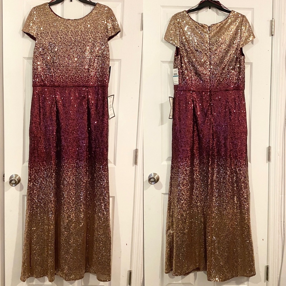 Alex Evening Rose Gold/Wine Ombré Evening Gown|16